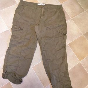 Olive Green Cargo Roll-Up Cuff Capri/Pant 18W